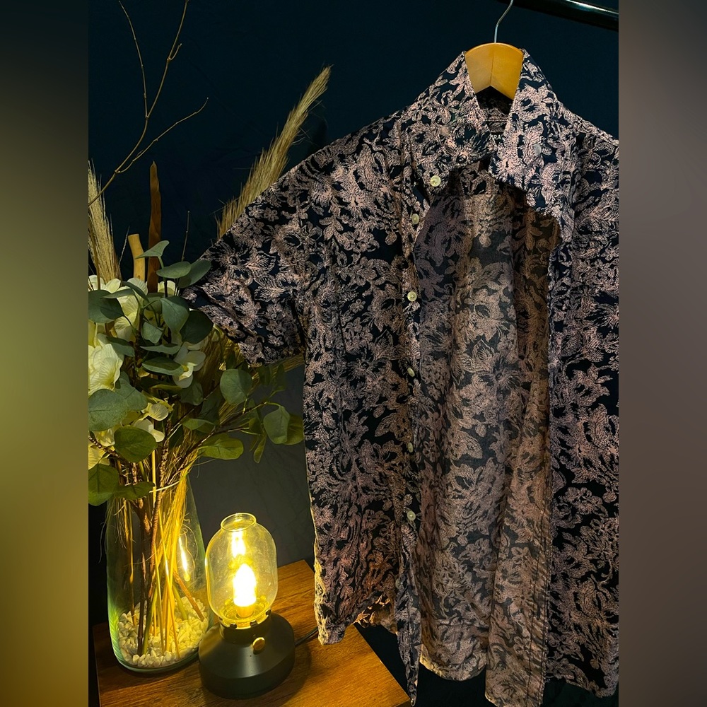 Murano Pink and Black Graphic Button Down, Large